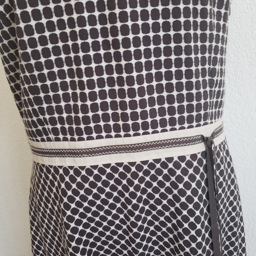 Ann Taylor LOFT V-Neck Strappy Geometric Cream Brown Sleeveless Dress Sz 12 - Picture 3 of 8